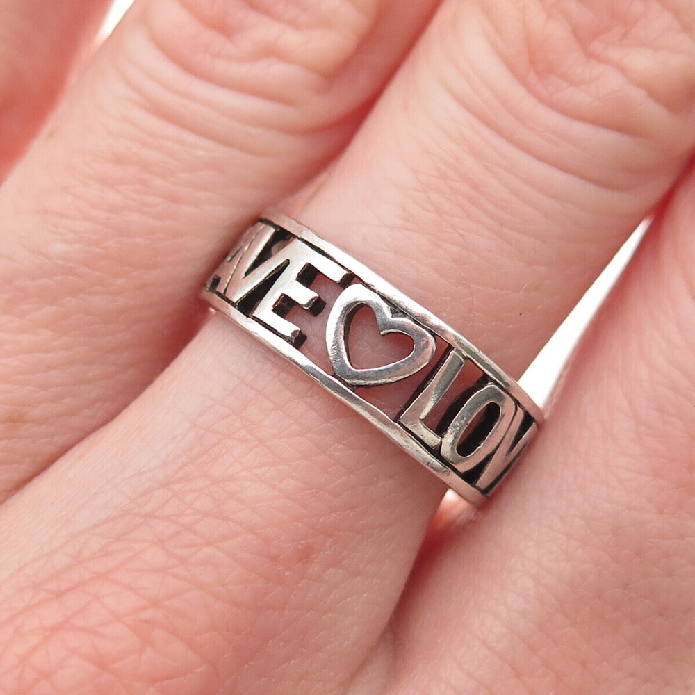 925 Sterling Silver Vintage Love Life Be Brave Oxidized Band Ring Size 8.25